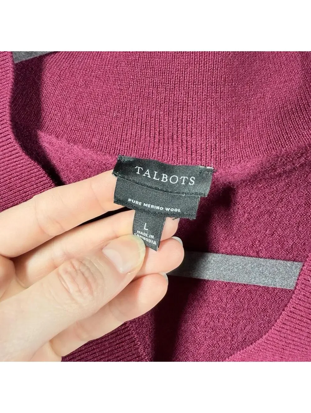 Talbots 100% Pure Merino Wool Sweater Women Merlot Sz Large Burgundy V-Neck Warm